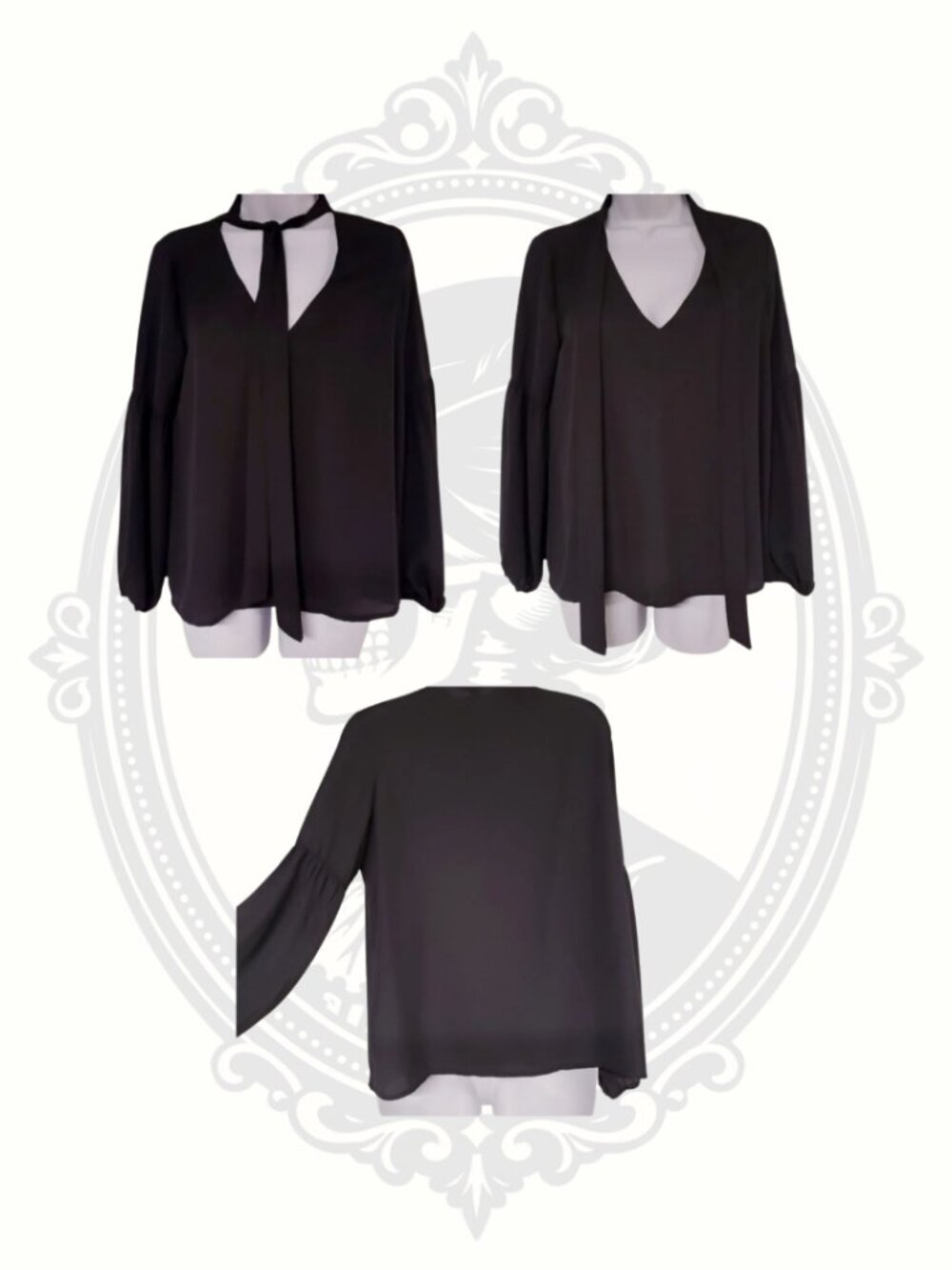 BLVD Black Tie Neck Blouse Small NWT Choker Style Dressy Top